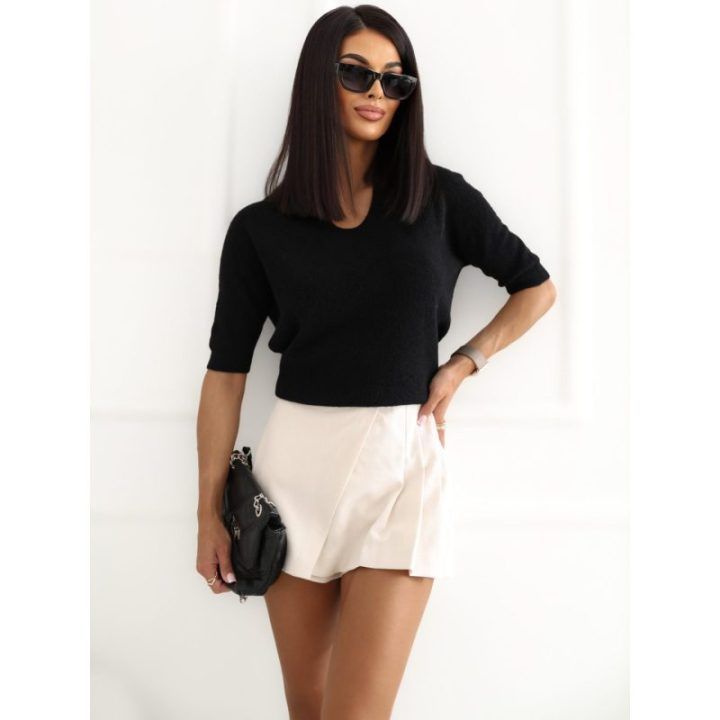 Moteriškas polo megztinis su apykakle Italy Moda, juodas