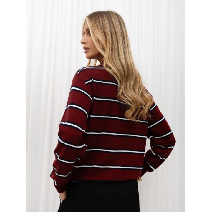 Moteriškas polo megztinis su apykakle ir siuvinėtu meškiuku Italy Moda, bordo spalvos