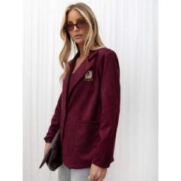 Moteriškas švarkas iš zomšos imitacijos su sagomis Italy Moda, bordo spalvos