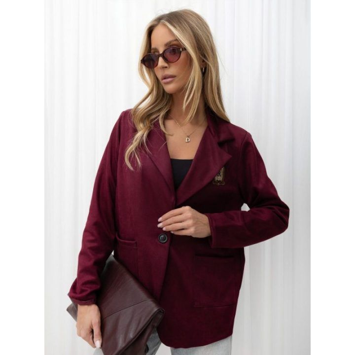 Moteriškas švarkas iš zomšos imitacijos su sagomis Italy Moda, bordo spalvos