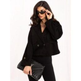 Moteriška striukė su zomšos imitacija ir apykakle Italy Moda, juoda