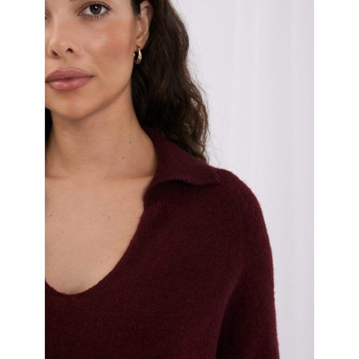 Moteriškas polo megztinis su apykakle Italy Moda, bordo spalvos