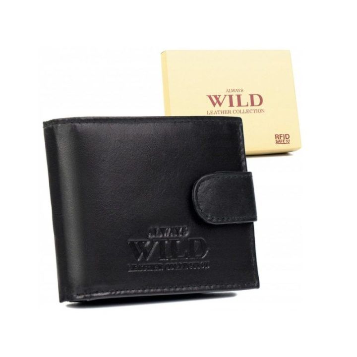Vyriška natūralios odos piniginė Wild, 11 × 8,5 × 2,5 cm, juoda