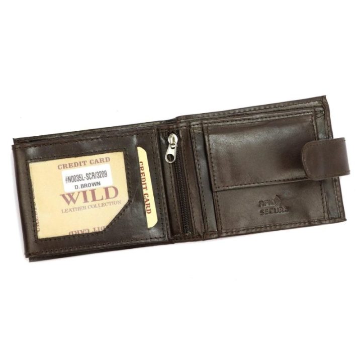 Vyriška natūralios odos piniginė Wild, 11 × 8,5 × 2,5 cm, juoda