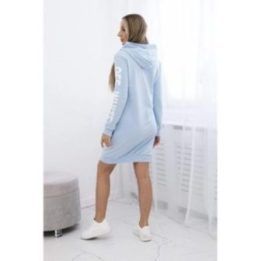 Moteriška medvilninė suknelė su gobtuvu ir užrašu „Off White“, mėlyna