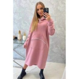 Moteriška pašiltinta medvilninė suknelė su gobtuvu, tamsiai rožinė