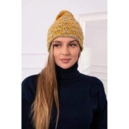 Moteriška žieminė kepurė su bumbulu ir fliso pamušalu Fiona, garstyčių spalvos