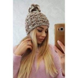 Moteriška žieminė kepurė su bumbulu ir fliso pamušalu Fiona, balta / ruda