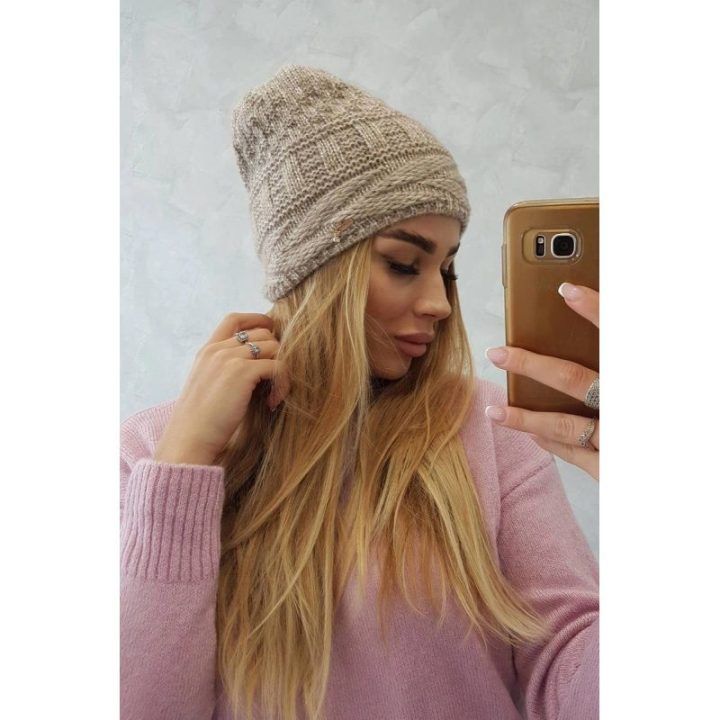 Moteriška žieminė kepurė su fliso pamušalu Edyta, universalaus dydžio, tamsiai violetinė