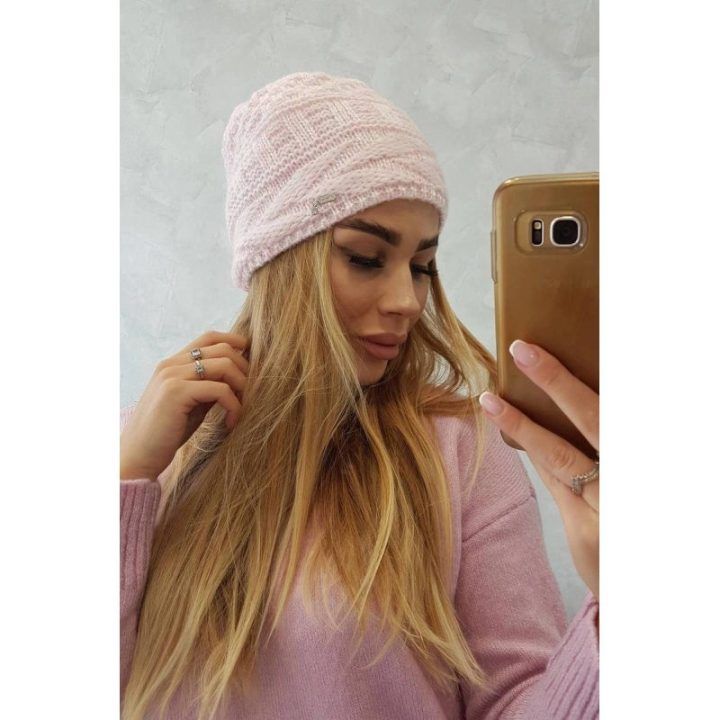 Moteriška žieminė kepurė su fliso pamušalu Edyta, pudros rožinė