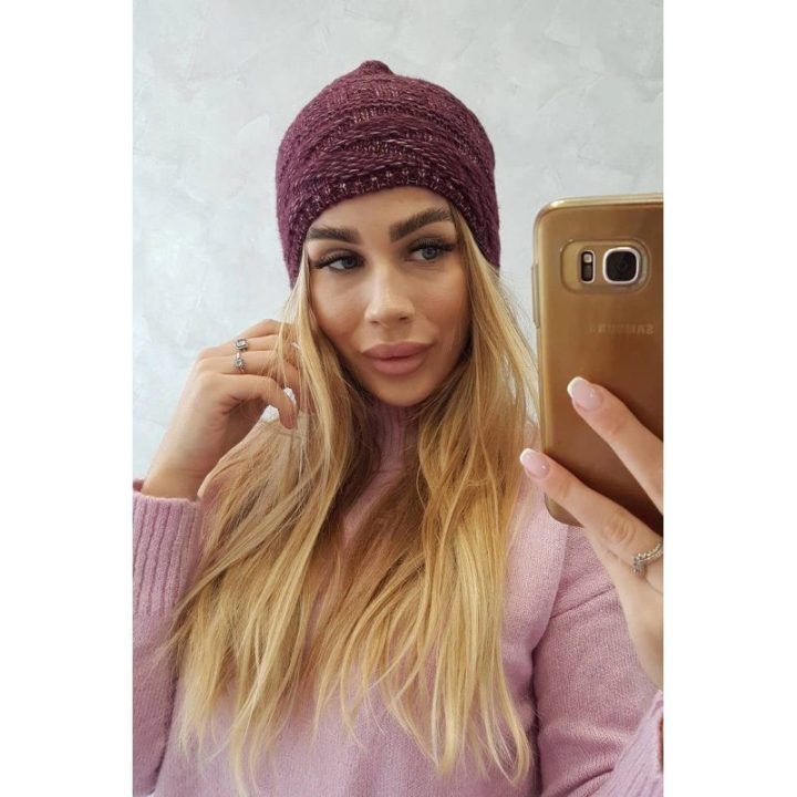 Moteriška žieminė kepurė su fliso pamušalu Edyta K298, tamsiai violetinė