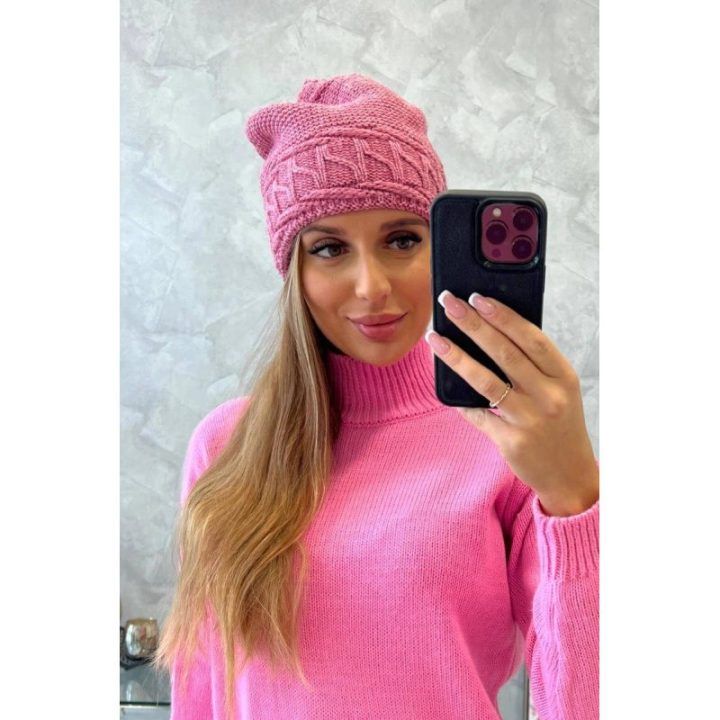 Moteriška žieminė kepurė Aniela, tamsiai rožinė