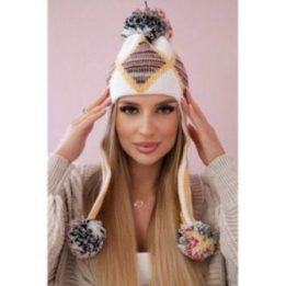 Moteriška žieminė kepurė su ilgomis ausimis Eunika, balta / geltona