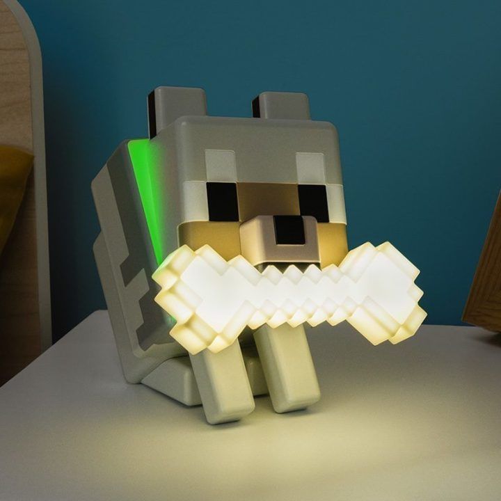 Naktinė lemputė su Minecraft vilko personažu Paladone GloBuddies, 14,3 cm