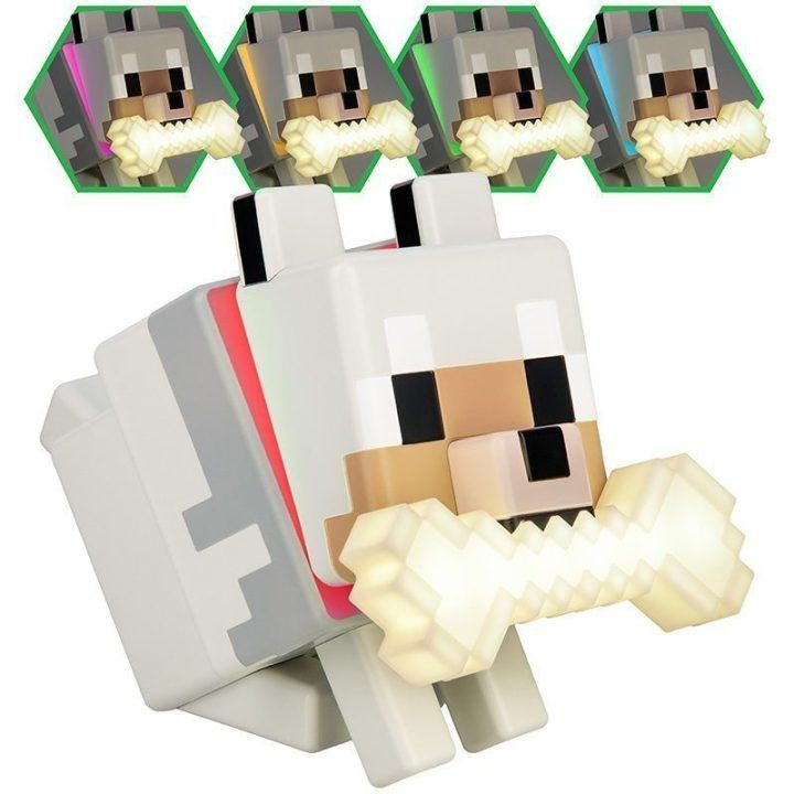 Naktinė lemputė su Minecraft vilko personažu Paladone GloBuddies, 14,3 cm