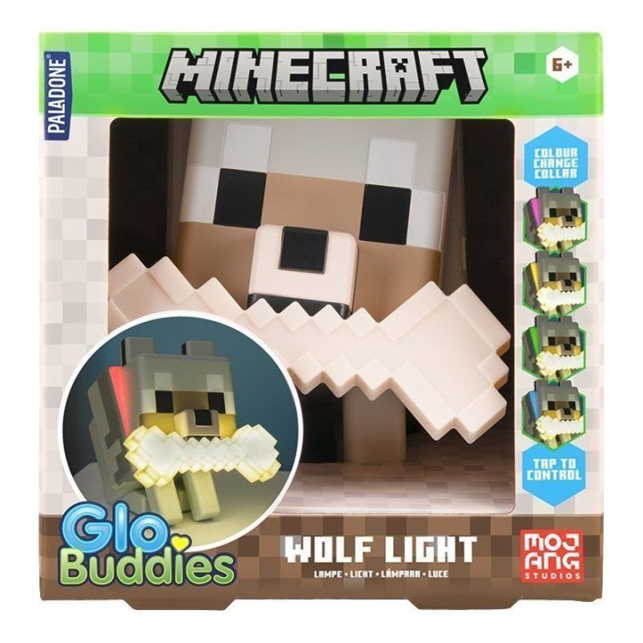 Naktinė lemputė su Minecraft vilko personažu Paladone GloBuddies, 14,3 cm