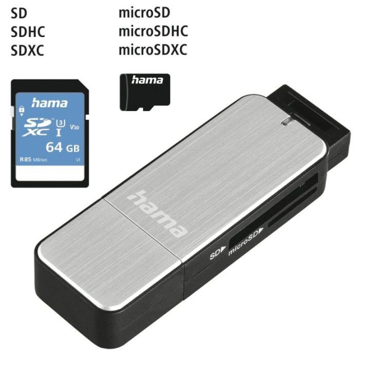 Aliuminio korpuso atminties kortelių skaitytuvas su USB 3.0 jungtimi Hama
