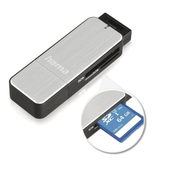 Aliuminio korpuso atminties kortelių skaitytuvas su USB 3.0 jungtimi Hama