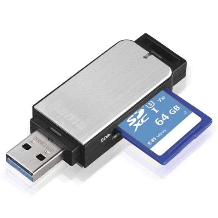 Aliuminio korpuso atminties kortelių skaitytuvas su USB 3.0 jungtimi Hama