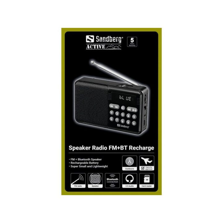 Įkraunamas radijas-garsiakalbis su FM ir Bluetooth Sandberg