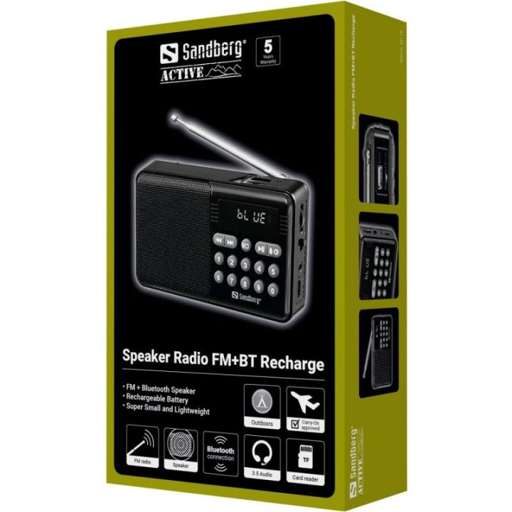 Įkraunamas radijas-garsiakalbis su FM ir Bluetooth Sandberg