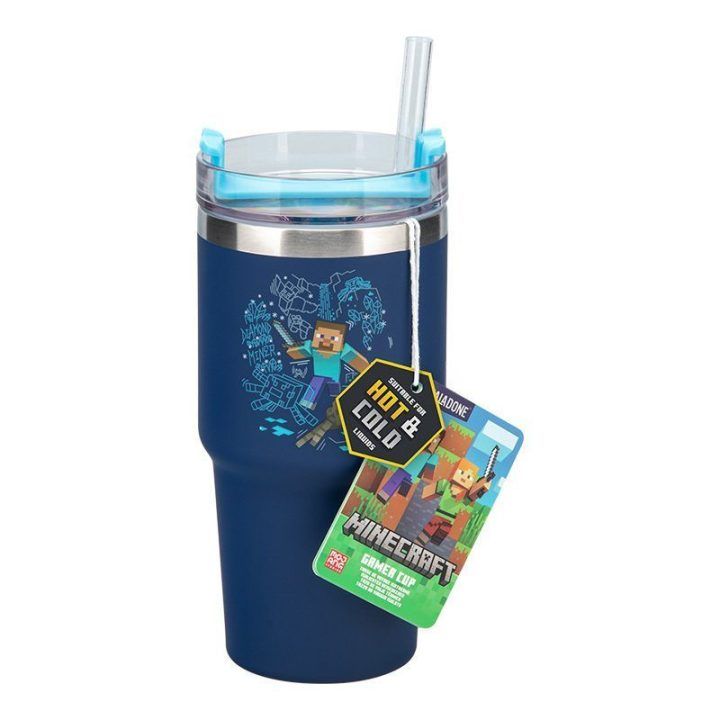 Kelioninis puodelis su šiaudeliu Minecraft Paladone, 600 ml