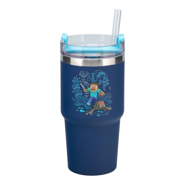 Kelioninis puodelis su šiaudeliu Minecraft Paladone, 600 ml