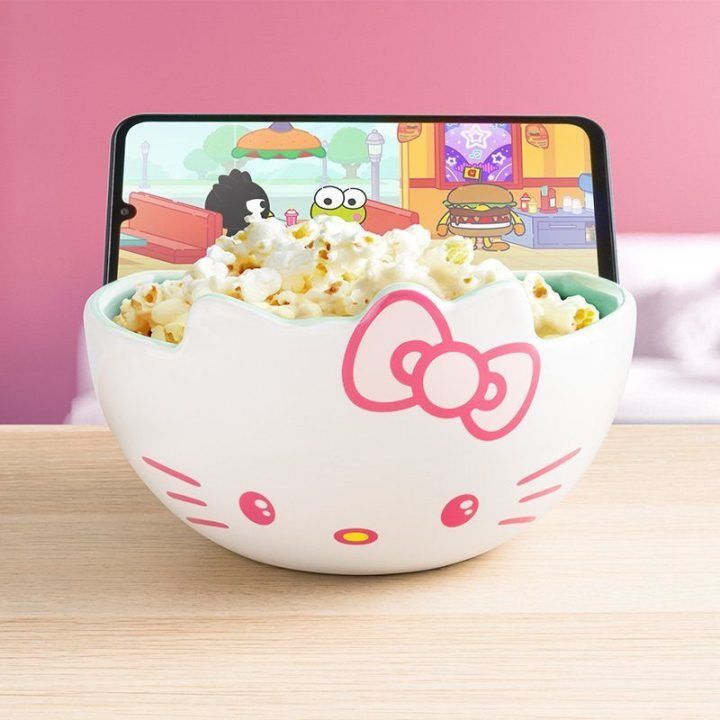 Užkandžių dubenėlis su telefono laikikliu ir Hello Kitty motyvu Paladone, 16 × 16 × 9 cm