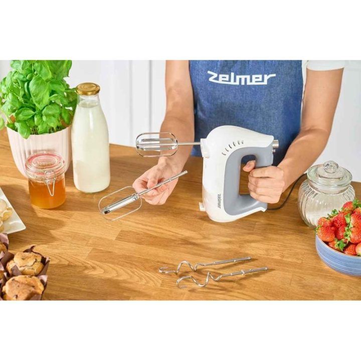 Tyliai veikiantis rankinis plaktuvas Zelmer ZHM2650, 1400 W, baltas, sidabro spalvos