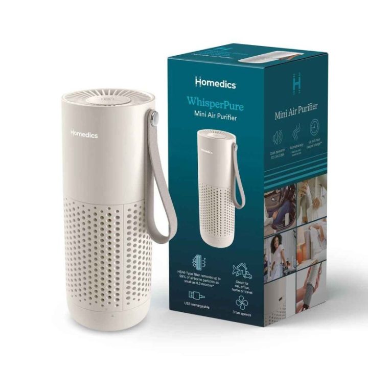 Mini oro valytuvas Homedics Whisper Pure, 3 greičiai, 18 × 7 cm