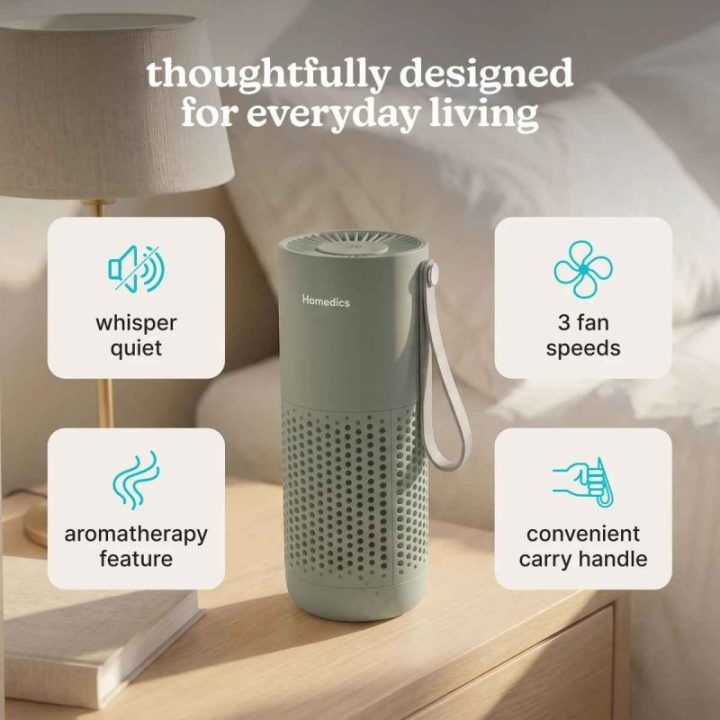 Mini oro valytuvas su HEPA tipo filtru Homedics WhisperPure, 18 × 7 cm