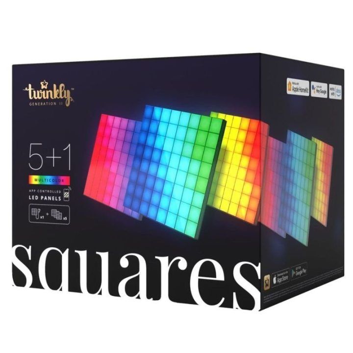 Išmaniųjų LED šviesos blokų rinkinys Twinkly Squares, 6 blokai, 384 RGB LED taškai