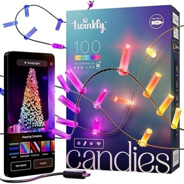 LED girlianda Twinkly Candies su 100 žvakės formos RGB lempučių, 6 m, įvairiaspalvė