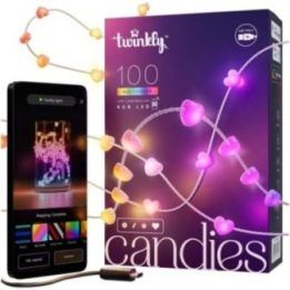 LED girlianda su 100 širdelių formos RGB lempučių Twinkly Candies, 6 m, įvairiaspalvė