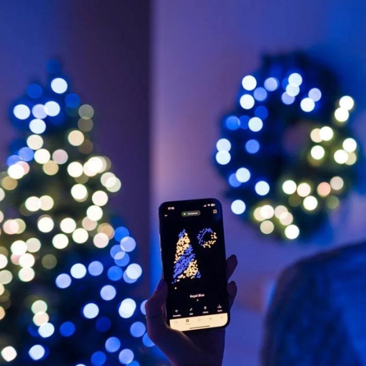 Kalėdinis vainikas su 50 RGB LED ir žaliu laidu Twinkly Regal, 60 cm, įvairiaspalvis