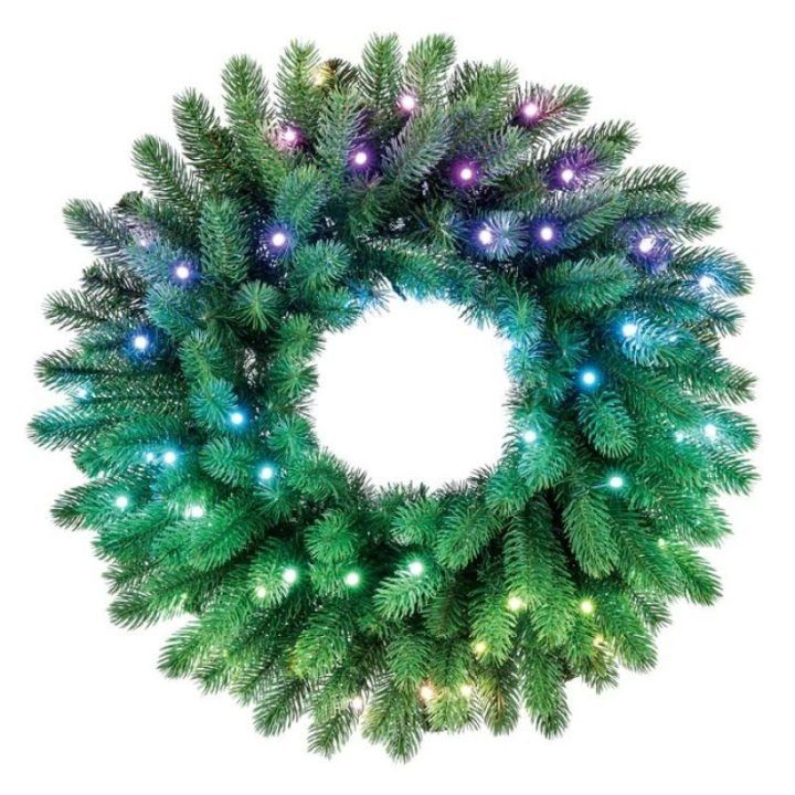 Kalėdinis vainikas su 50 RGB LED ir žaliu laidu Twinkly Regal, 60 cm, įvairiaspalvis