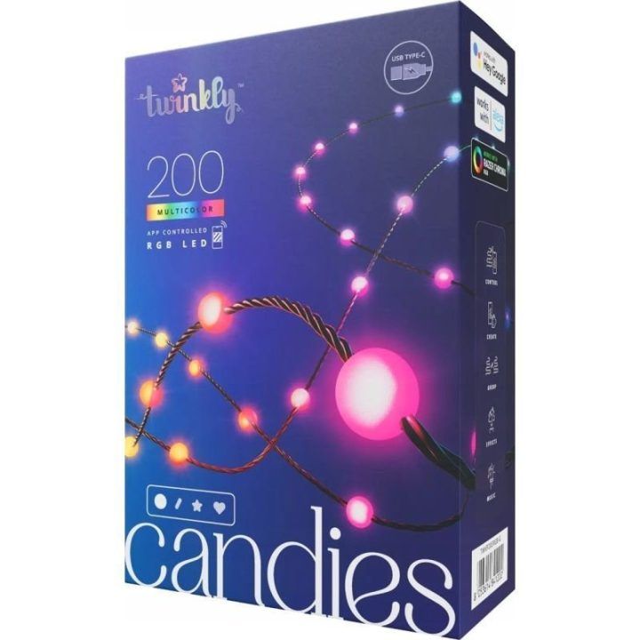 LED girlianda su perlų formos lemputėmis Twinkly Candies, 200 LED, 6 m, įvairiaspalvė