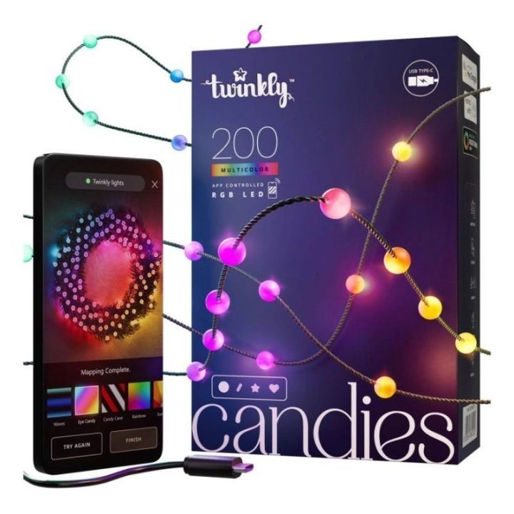 LED girlianda su perlų formos lemputėmis Twinkly Candies, 200 LED, 6 m, įvairiaspalvė
