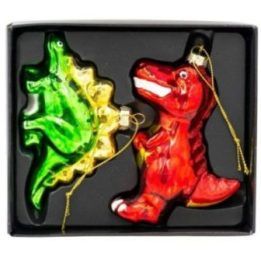 Kalėdinių eglutės dekoracijų rinkinys su dinozaurų motyvu MICA, 2 vnt., raudonos ir žalios spalvos