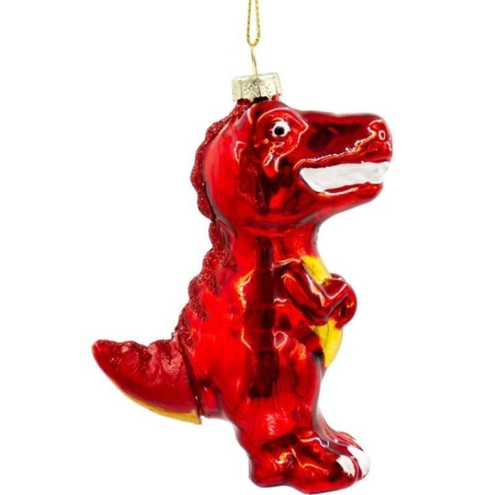 Kalėdinių eglutės dekoracijų rinkinys su dinozaurų motyvu MICA, 2 vnt., raudonos ir žalios spalvos