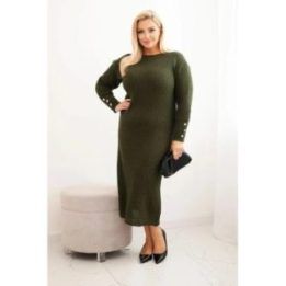 Moteriška Plus Size megzta suknelė su moheru, chaki spalvos