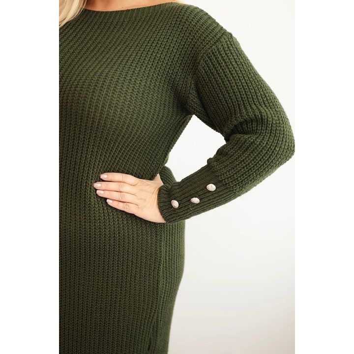 Moteriška Plus Size megzta suknelė su moheru, chaki spalvos