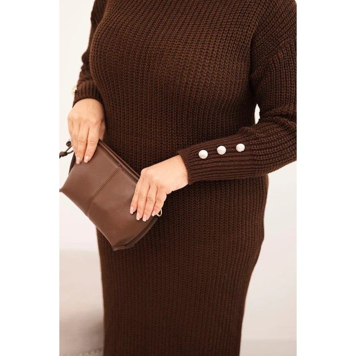 Moteriška Plus Size megzta suknelė su moheru, ruda