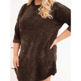 Moteriška Plus Size laisvo kirpimo štruksinė suknelė, rudos spalvos
