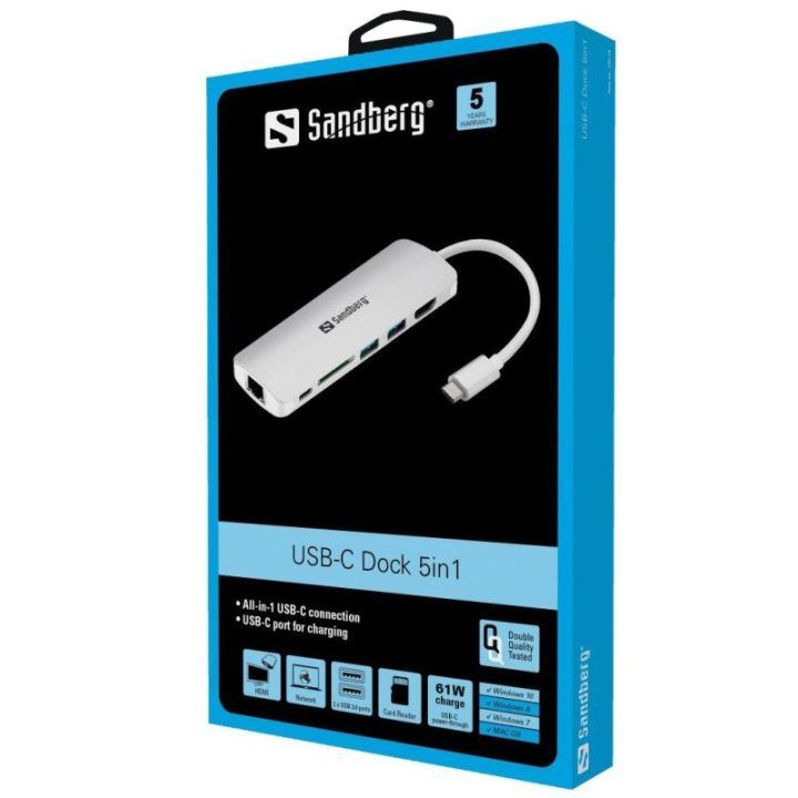USB-C šakotuvas su HDMI ir RJ45 jungtimis Sandberg