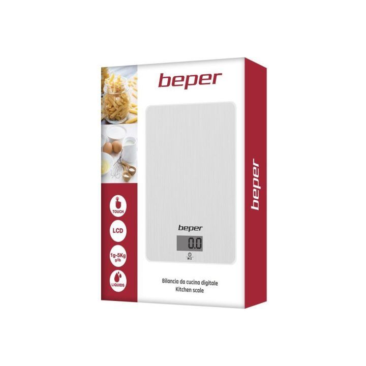 Skaitmeninės virtuvinės svarstyklės su taros funkcija Beper, 1 g–5 kg