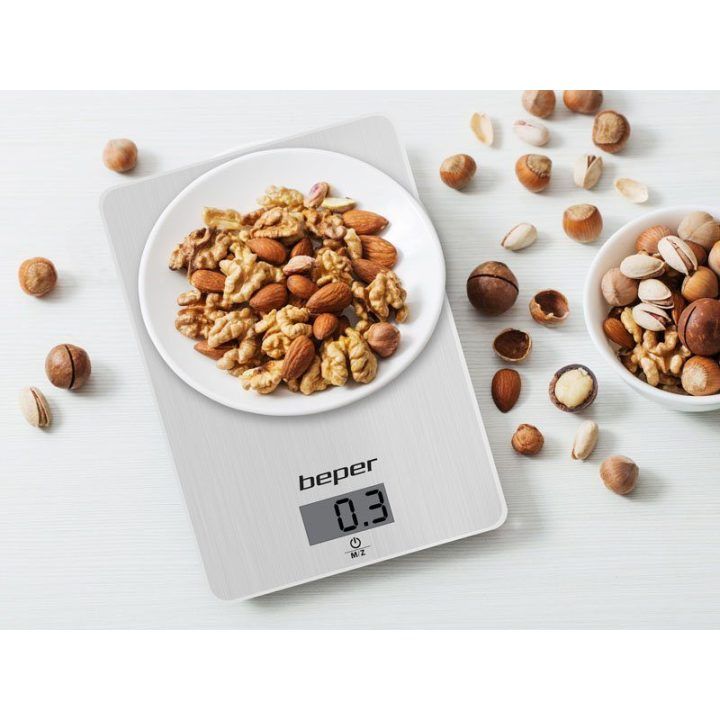 Skaitmeninės virtuvinės svarstyklės su taros funkcija Beper, 1 g–5 kg