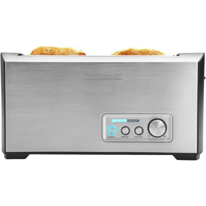 Dviejų riekelių skrudintuvas su sumuštinių stovu Gastroback Design Toaster Pro 4S, 1500 W, juodas ir sidabro spalvos