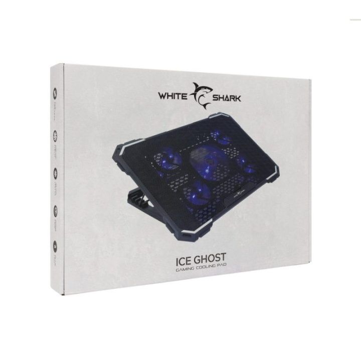 Nešiojamojo kompiuterio aušinimo stovas White Shark ICE GHOST, 17,3 colio, juodos ir sidabro spalvos