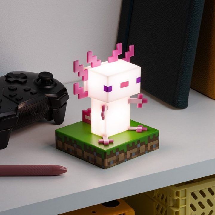 Dekoratyvinis šviestuvas su Minecraft aksolotlio motyvu Paladone, 11 cm, rožinis